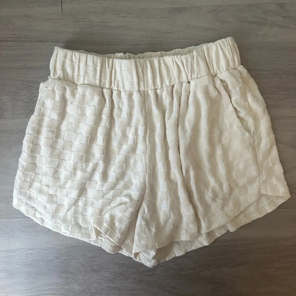 Bailey Rose Cream Checkered Terry Cloth Shorts - Picture 1 of 4